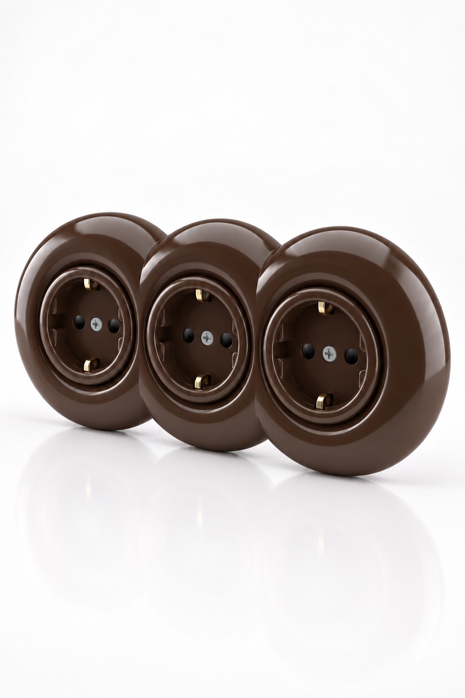 Özel Tasarım Bubble Serisi Kahve Üçlü Dekoratif Priz A Kalite Plastik (Mekanizma Dahildir)